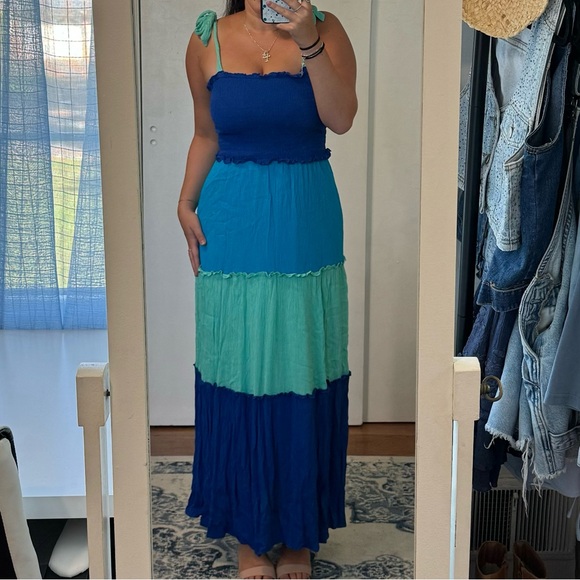 Blue Color Block Summer Maxi Dress Size Small - Picture 9 of 9